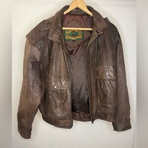 Vintage G-III Leather Bomber Jacket Men’s XL Brown Distressed Aviator Biker 90s